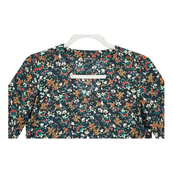 J. Crew Mercantile Ditsy Floral Flared Bell-Sleeve Bow Cuff V-Neck Blouse Size 0 - Picture 2 of 7
